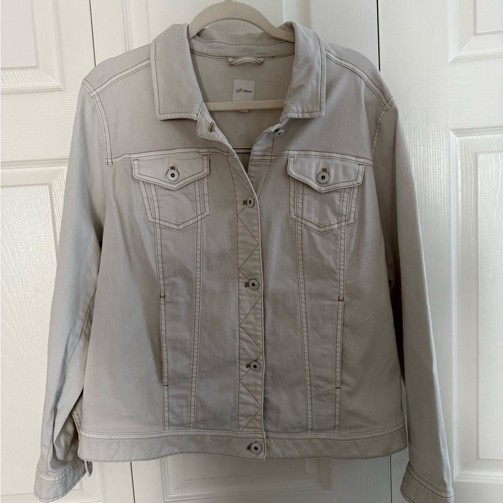 J. Jill Light Light Tan Off White Stretch Denim Jacket